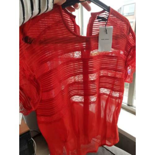 nieuw met kaartje ISABEL MARANT rood blousje kant, zijde