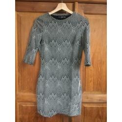 Mango jurk zwart wit xs nieuw zara h&m 3/4 mouwen patroon