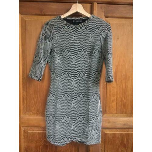 Mango jurk zwart wit xs nieuw zara h&m 3/4 mouwen patroon