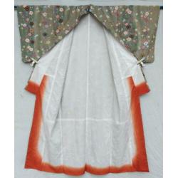 Kimono - Grey/Green Flowers - Silk