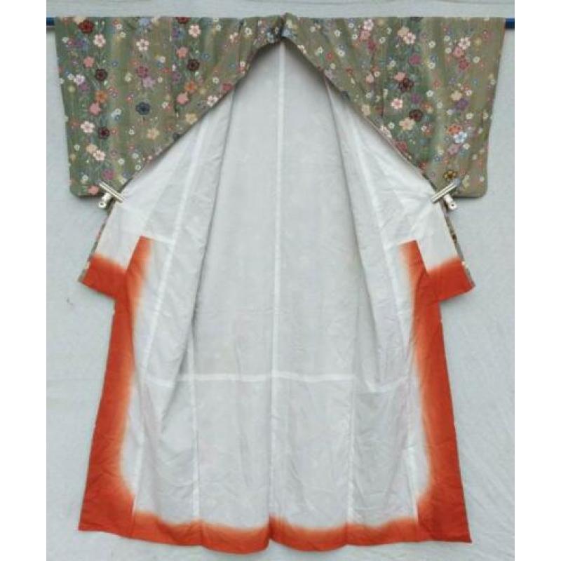 Kimono - Grey/Green Flowers - Silk