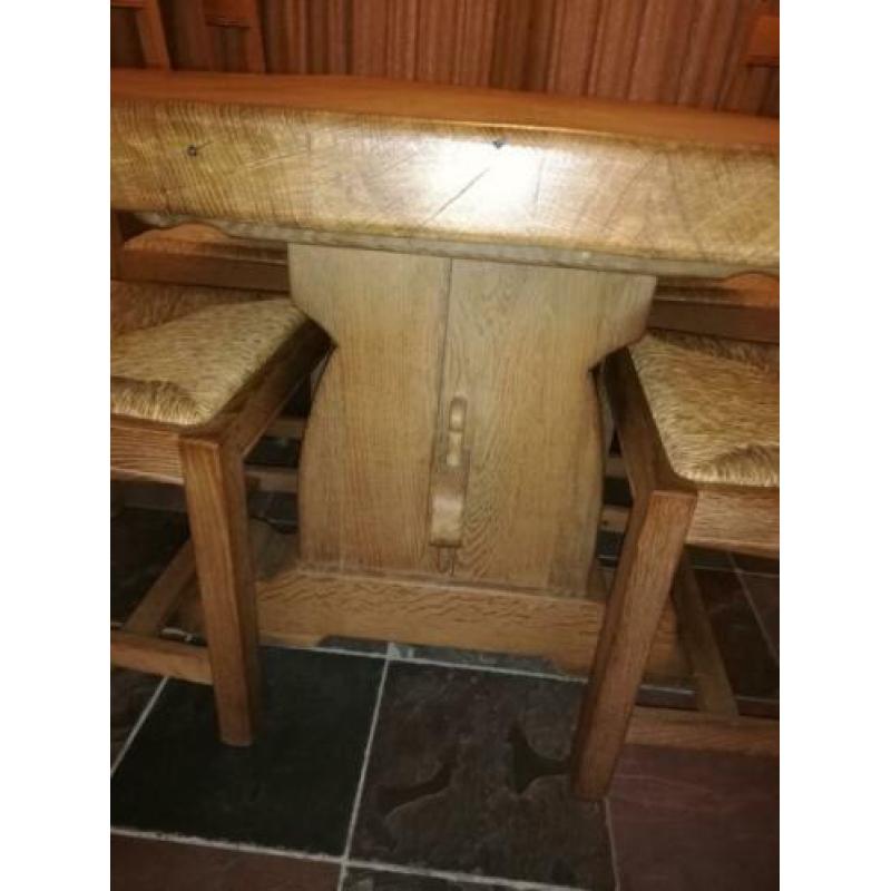 Zwaar massief eiken eettafelset met 6 stoelen