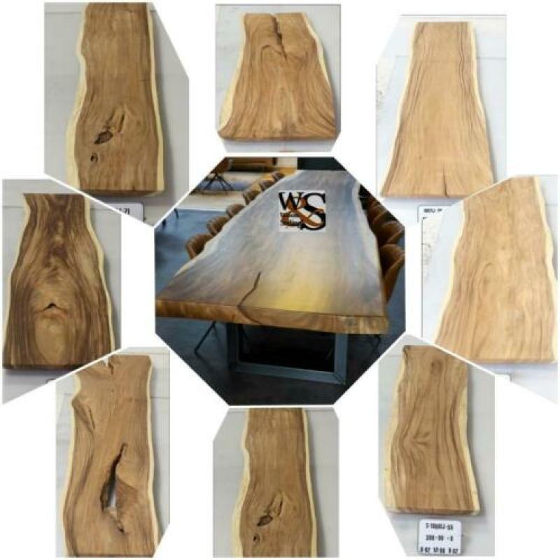 BOOMSTAMTAFEL teak, suar, eiken, acacia. Uw tafel op maat...