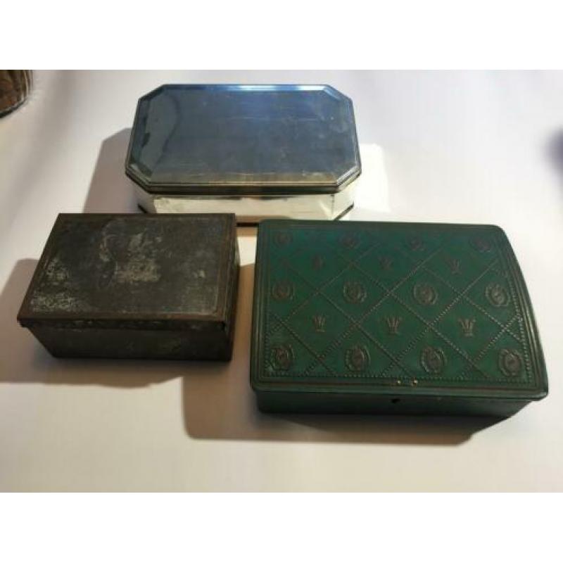 3 nostalgische blikken doosje deksel antiek curiosa brocante