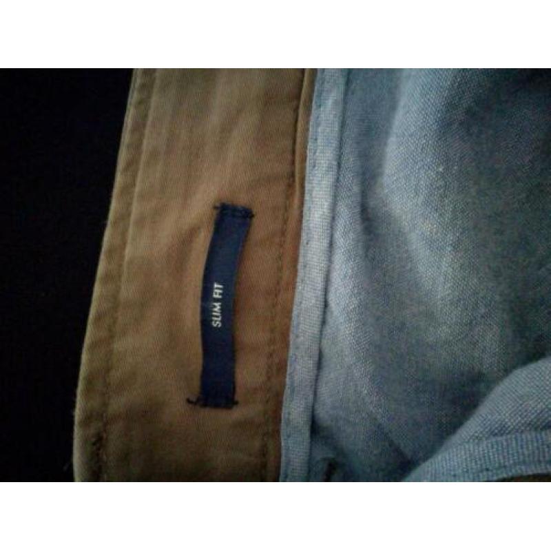 Slim fit maat 44. Donkerbl blazer overhemd beige broek