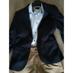 Slim fit maat 44. Donkerbl blazer overhemd beige broek