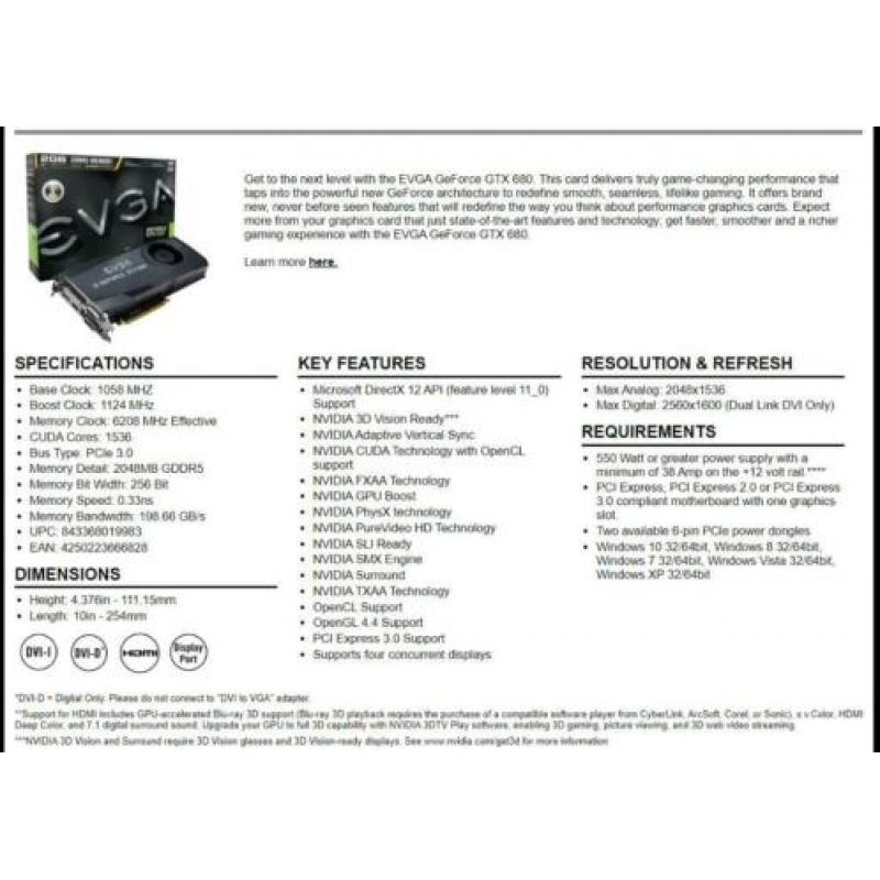 EVGA GTX 680 SC aangeboden