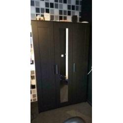BRIMNES Kledingkast met 3 deuren, zwart, 117x190x54 cm