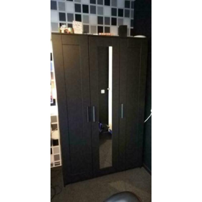 BRIMNES Kledingkast met 3 deuren, zwart, 117x190x54 cm