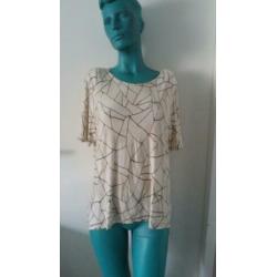 Beige shirt met korte mouwen en schoudervullingen XL - Pi7