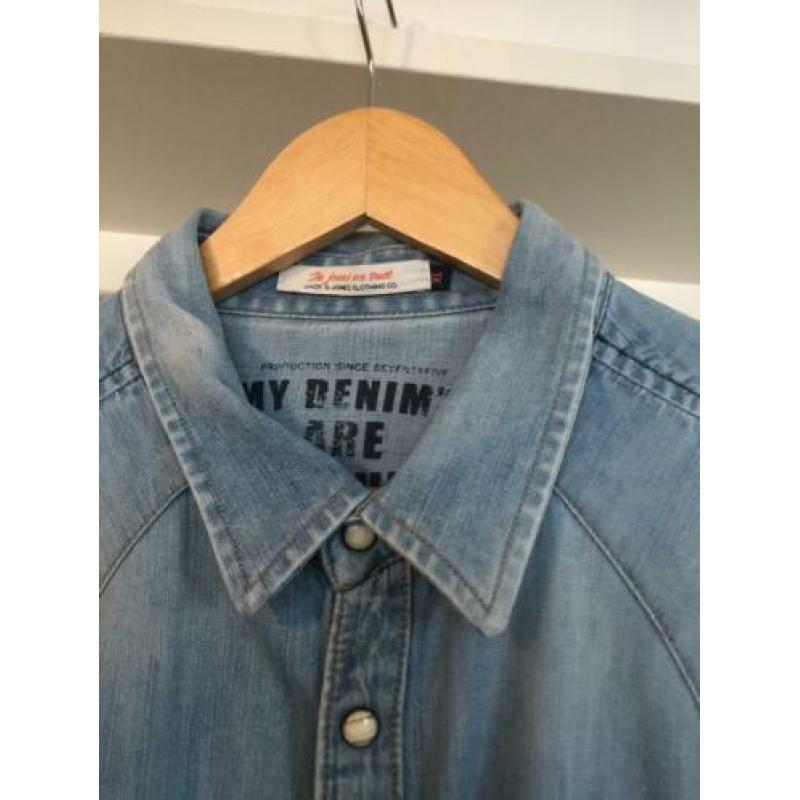 Jack en Jones lichtblauw overhemd jeans drukknopen maat xl