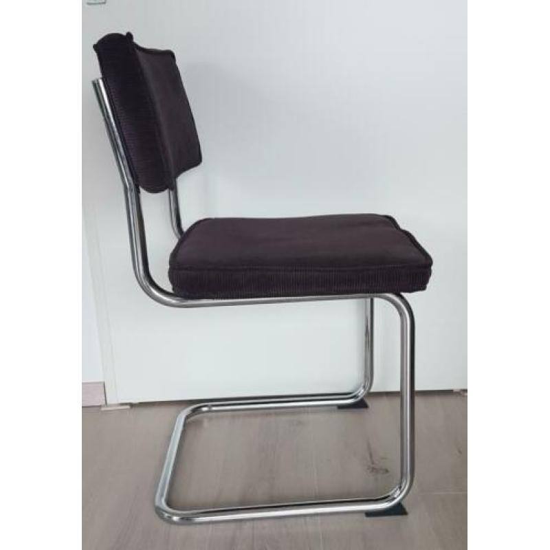 Set van 4 eetkamer stoelen buisframe ribstof bruin