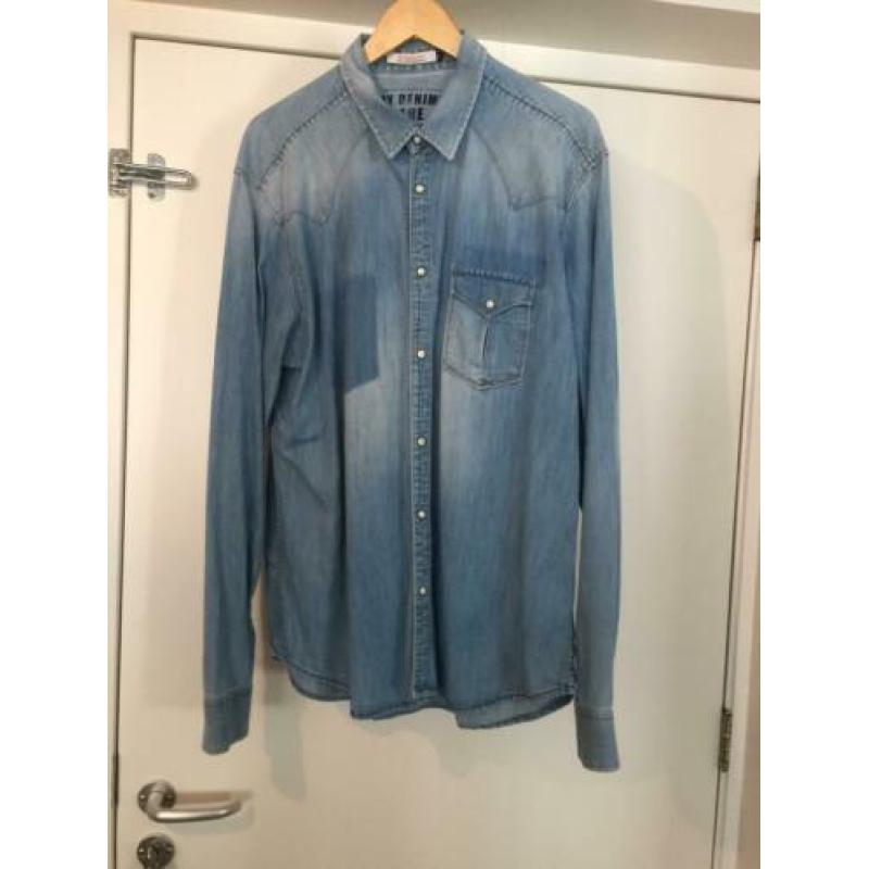 Jack en Jones lichtblauw overhemd jeans drukknopen maat xl