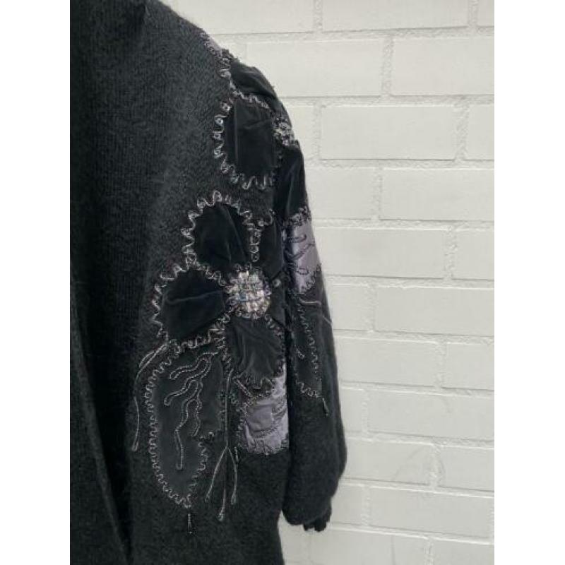 Vest jaren 80 zwart met bloemen dames vest vintage
