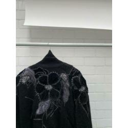 Vest jaren 80 zwart met bloemen dames vest vintage