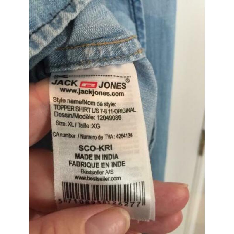 Jack en Jones lichtblauw overhemd jeans drukknopen maat xl