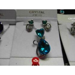kat set ketting oorbellen glaskralen diverse vormen kleuren