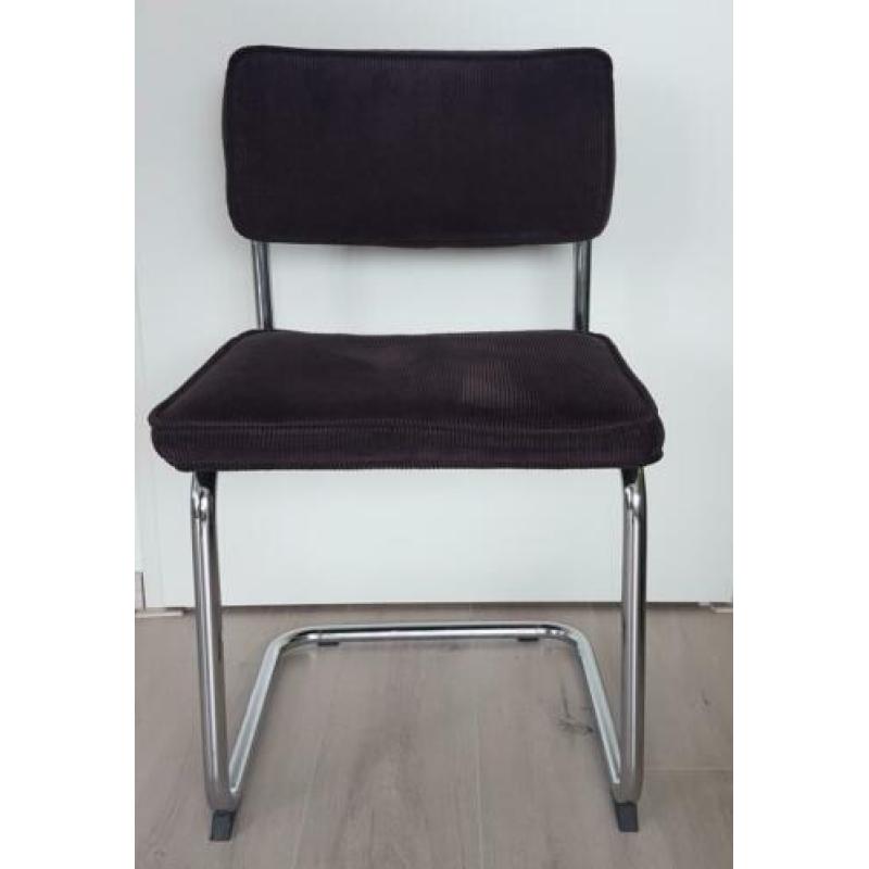 Set van 4 eetkamer stoelen buisframe ribstof bruin