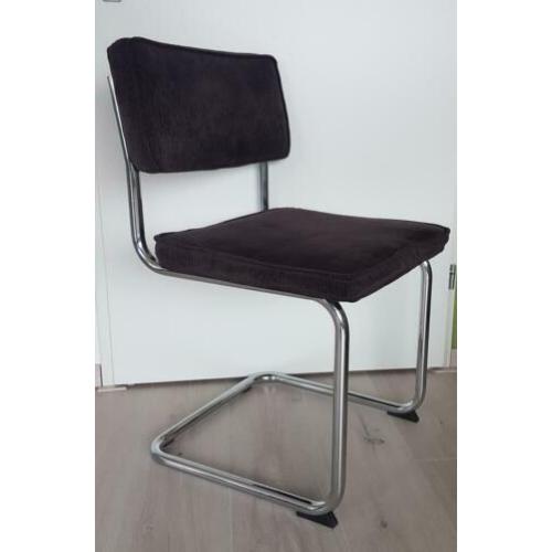 Set van 4 eetkamer stoelen buisframe ribstof bruin