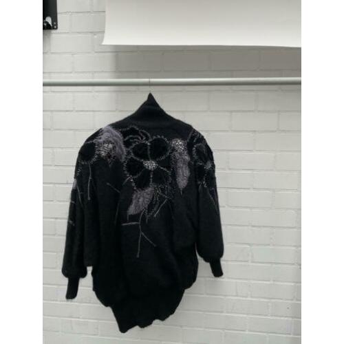 Vest jaren 80 zwart met bloemen dames vest vintage