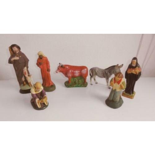 Kerststal beeldjes, antiek aardewerk E
