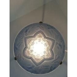 Mooie Art Deco schaallamp, blauw mat glas