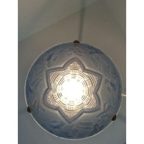 Mooie Art Deco schaallamp, blauw mat glas
