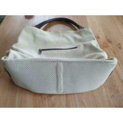 Dames echt leer handtas schouder tas, creme merk Salamander.