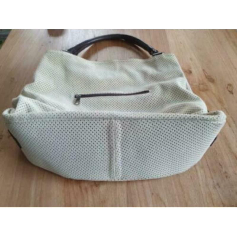 Dames echt leer handtas schouder tas, creme merk Salamander.