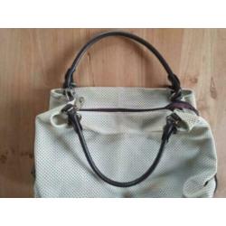 Dames echt leer handtas schouder tas, creme merk Salamander.