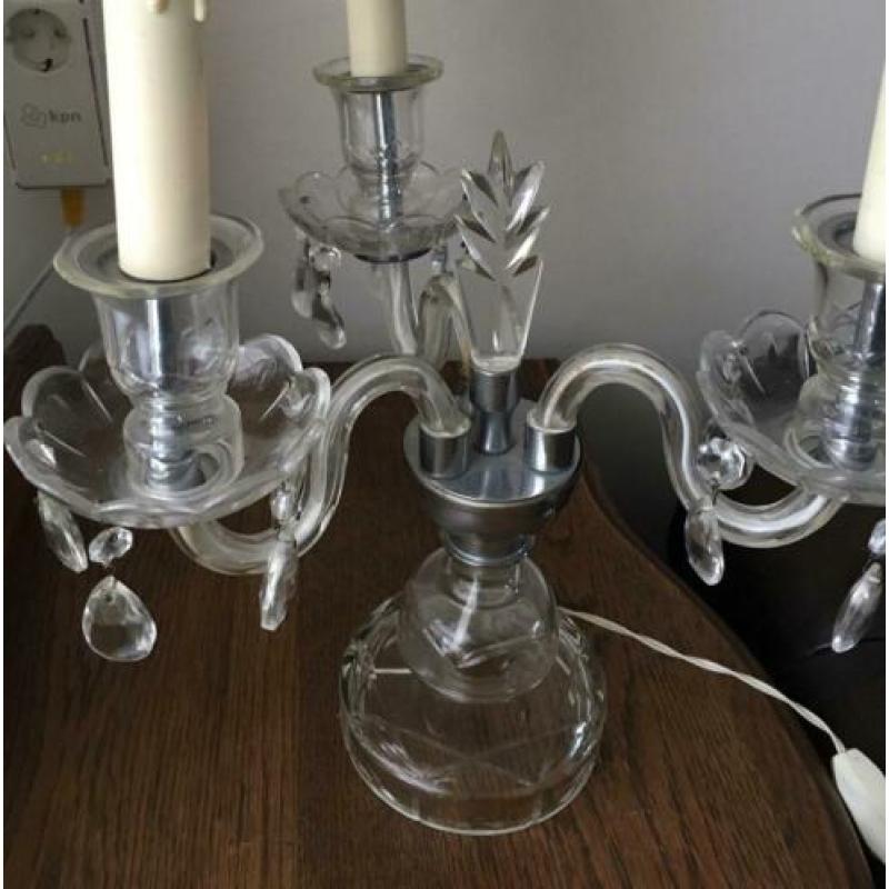 Brocante glazen Maria Theresia lamp 3 armen.