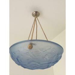 Mooie Art Deco schaallamp, blauw mat glas
