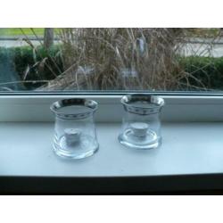 gave set van 2 windlichten en 6 waxinelichthouders glas