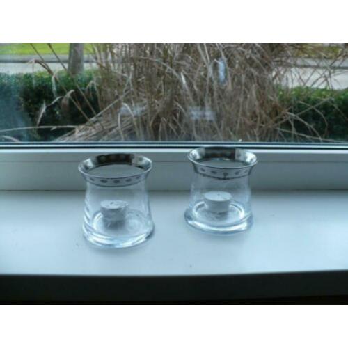 gave set van 2 windlichten en 6 waxinelichthouders glas