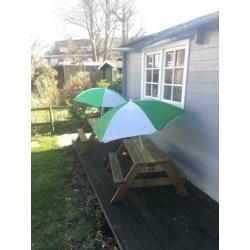 Kinderspeelbank met zandbak, 2 stuks inclusie parasol