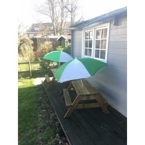 Kinderspeelbank met zandbak, 2 stuks inclusie parasol