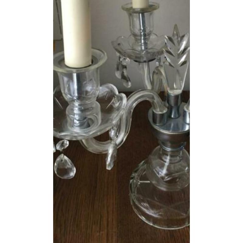 Brocante glazen Maria Theresia lamp 3 armen.