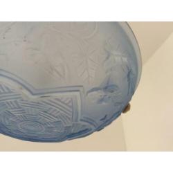 Mooie Art Deco schaallamp, blauw mat glas