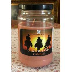 Klassiek cowboy kaars in glazen potje - oud oranje