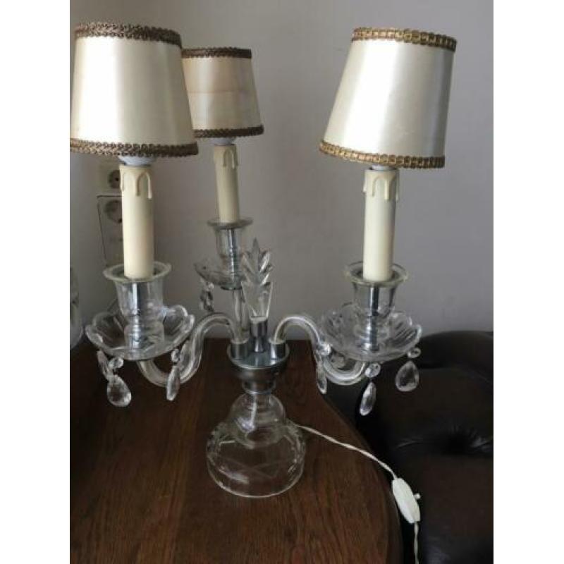 Brocante glazen Maria Theresia lamp 3 armen.