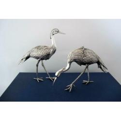 Zilver Vitrine- of Tafelstukken Stel Zilveren Kraanvogels