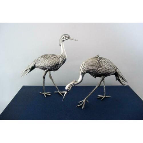 Zilver Vitrine- of Tafelstukken Stel Zilveren Kraanvogels