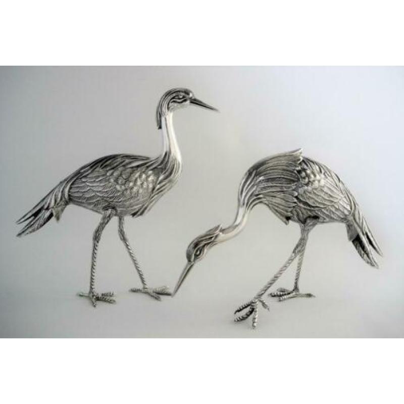 Zilver Vitrine- of Tafelstukken Stel Zilveren Kraanvogels