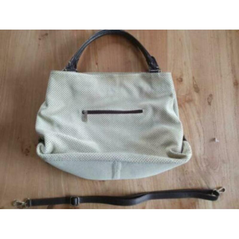 Dames echt leer handtas schouder tas, creme merk Salamander.