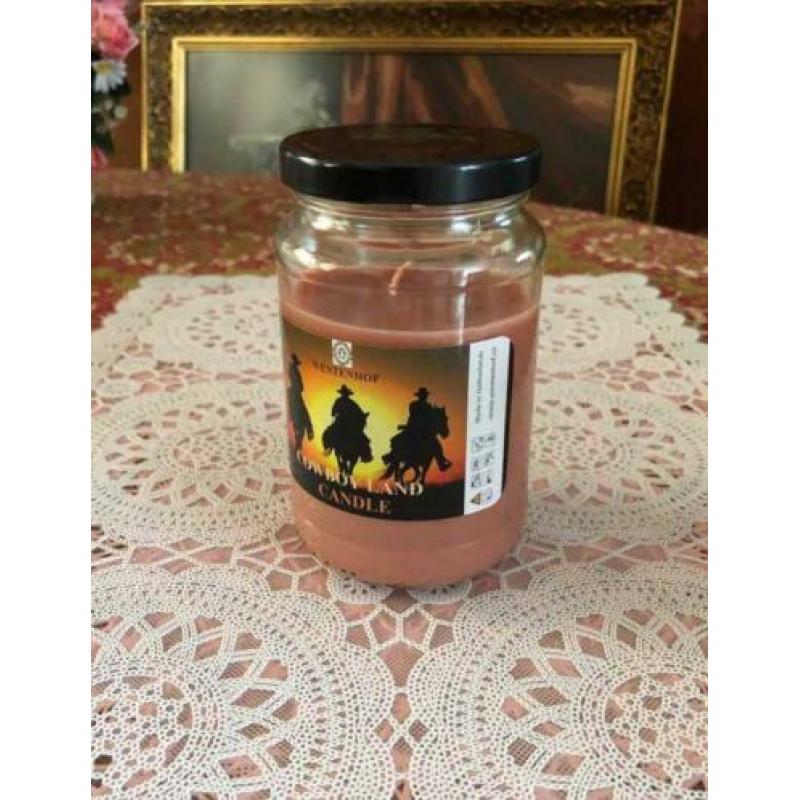 Klassiek cowboy kaars in glazen potje - oud oranje