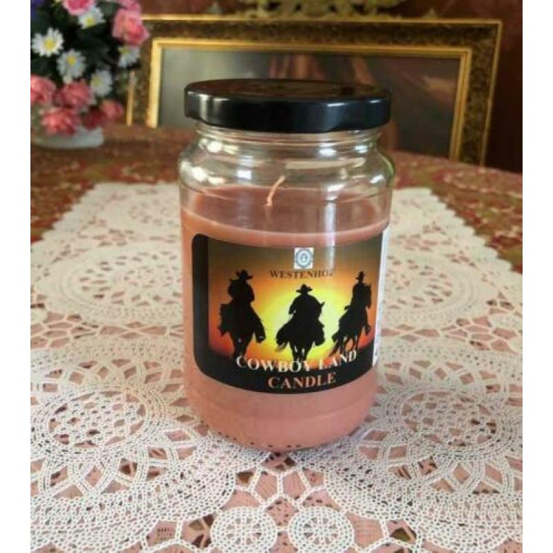 Klassiek cowboy kaars in glazen potje - oud oranje