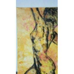 Olieverf met paletmes in combinatie met inkt naakte vrouw