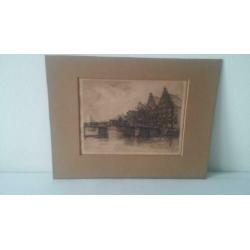 De Gravenstenenbrug in Haarlem ets anno 1918 van J. Josseaud