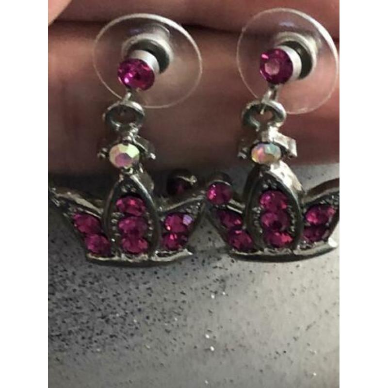 Zilveren roze kroon oorbellen Voor een echte prinses