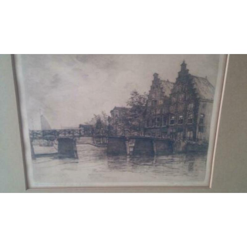 De Gravenstenenbrug in Haarlem ets anno 1918 van J. Josseaud